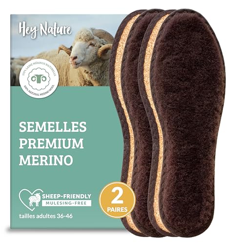 Hey Nature 2 paires semelles chaussures confort en laine mérinos, semelles chauffantes naturelles. Semelle chauffante plus efficace qu'une semelle chauffante...