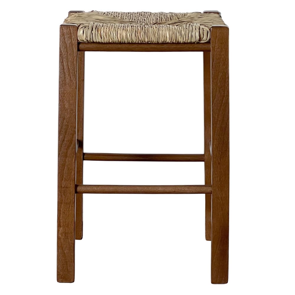 okaffarefatto maddaloni Taburete de madera con asiento de paja en color nogal, altura 47 cm desde el suelo hasta el asiento, ya montado, patas rectas