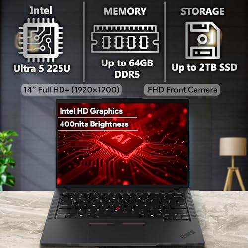 Image of Oemgenuine Lenovo ThinkPad T14 Gen 6 14 inch FHD+ Display, Intel Ultra 5 225U, Customized Laptop, 16GB / 32GB / 64GB RAM, 512GB / 1TB / 2TB SSD, Backlit KB, FP Reader, WiFi 6E, W11P, AI Business Laptop