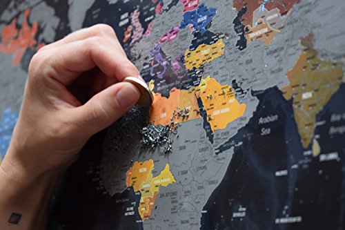 Scratch off World Map Poster - 196 landen vlaggen, 732 grootste steden en hoofdsteden, origineel zilver kleur oppervlak… - Image 7