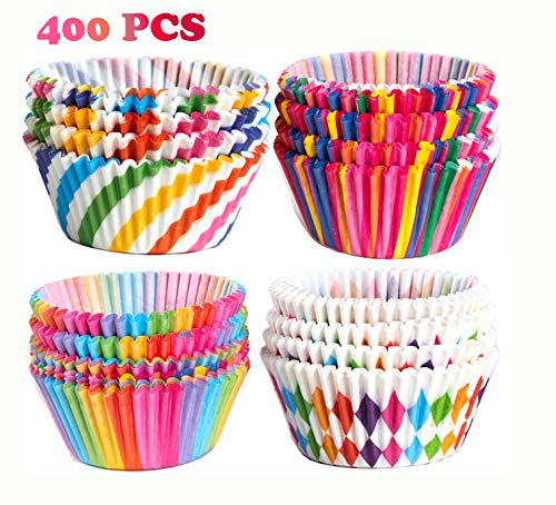 CLKJCAR 400 Unidades Papel para Cupcakes,Rainbow Papel para Magdalenas, Moldes Magdalenas,Molde de Pastel de Muffins para Hornear Pastel Tarta Cumpleaños Bodas Fiesta