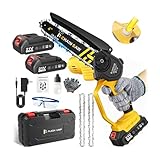 8000 mAh Mini Chainsaw 6 Inch, Electric Chainsaw Cordless with,Ultra-Long Battery Life & 2 Chains, Small Chain Saw with Safety Lock for Wood Cutting Tree Pruning, Seniors Friendly