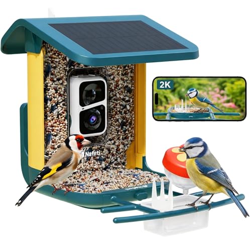 2K Bird Feeder with Camera Solar Powered AI Identify 10 000+ Birds 1.8L Capacity IP65 Waterproof 2.4GHz/5GHz Bird Box Camera with Full Color Night Vision Present for Bird Lover