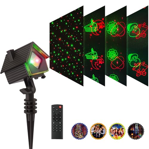 Image of Poeland Christmas Projector Lights Garden Laser Lights with 4 Theme Multi Patterns, Holiday Projector Light IP65 Waterproof Outdoor Indoor Decorative Lighting for Xmas Birthday Party