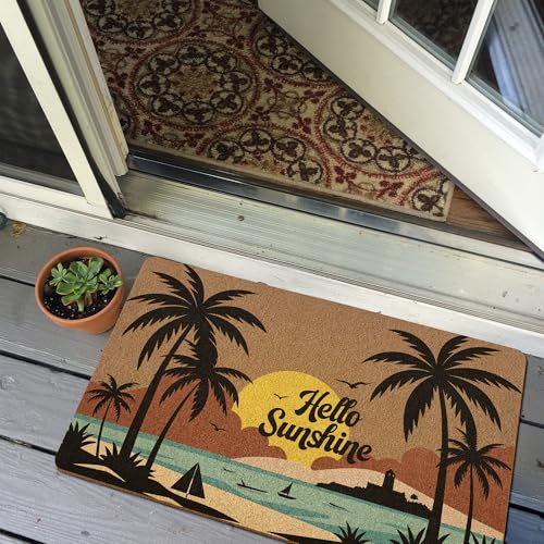 XLDLIOO Beach Hello Sunshine Door Mat, Coastal Summer Doormat, Beach Welcome Front Door Mat Indoor Outdoor Entrance, Boho Beachy Artificial Coir Doormats Rugs for Patio Entry Home Decor, 30x17in - Image 6