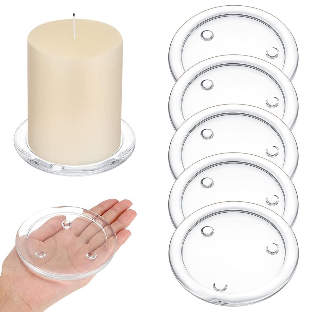 Goodern Clear Glass Candle Plates,5PCS Round Pillar Candle Holders 10CM Glass Candle Tray Glass Coaster Holder Small Round Plate Candle Tray Plates Candle Centerpiece for Dining Wedding Party Table