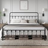 Yaheetech Classic Metal Platform Bed Frame Mattress Foundation with Victorian Style Iron-Art Headboard/Footboard/Under Bed Storage/No Box Spring Needed/California King Size Black
