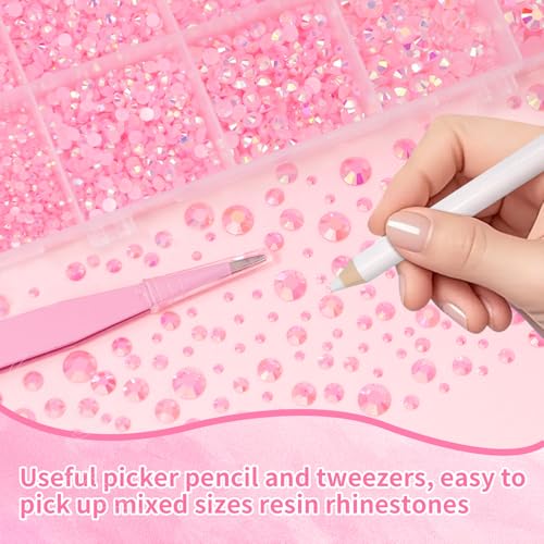 Image of 16000 Pcs Resin Rhinestones for Crafting, Flatback Light Pink Gems Jelly Rhinestones, Mixed Sizes Pink Bedazzling Crystal with Pickup Tool for DIY Crafts Clothing Tumblers Mugs Shoes Fabric Nail Art