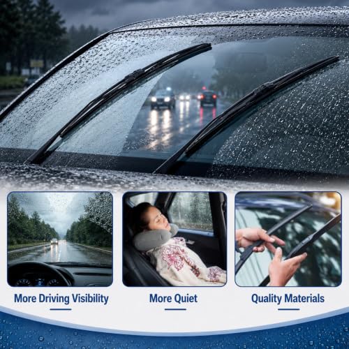 Image of BBTO 16 Pack Wiper Blades Windshield Wipers for Cars U J Hook, 26 16 Inch | Silicone Windshield Wipers, Durable Replacement Blade Set, All Season, Universal Front Fit Passenger Driver Side