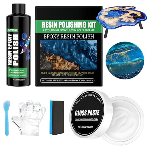 Pulimento Kit Resina Epoxi, Pasta De Pulido Para Resina Epoxi, Kit De Pulido resina para Eliminar Arañazos y Marcas de Lijado y Restaurar el Brillo de Mesas, Resinas y Artesanías