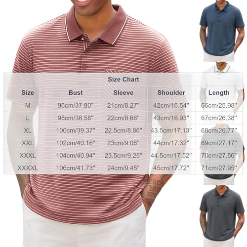 Polo para hombre a rayas de algodón con mangas cortas, clásico cuello, casual y para golf con bolsillo miniatura 3