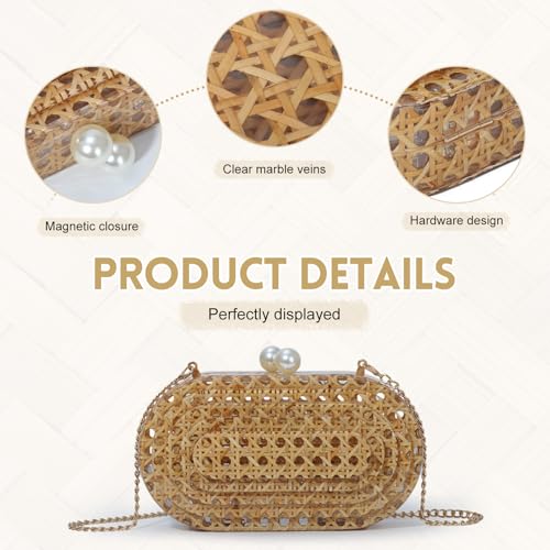 Image of GOKTOW Woven Rattan Clutch Purse with Magnetic Closure Beach Handbag, Lightweight Acrylic Summer Bag for Vacation