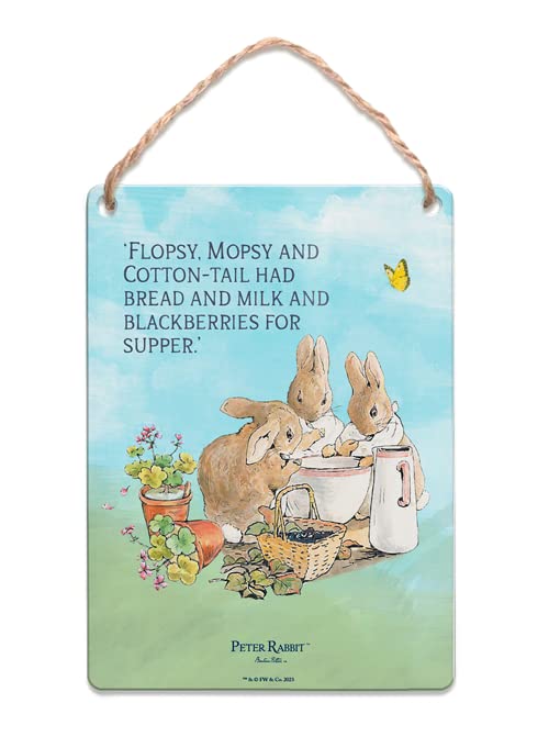 Metal Dangler Sign (65 x 90 mm) - Beatrix Potter - Flopsy, Mopsy and Cotton-Tail had bread and milk — image 1
