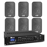 Power Dynamics BC30V + PRM60 - Juego de Altavoces Resistentes IPX5 con Amplificador 100V Bluetooth, USB y SD. Sonido de Calidad para Interiores y Exteriores en comercios, terrazas y oficinas.
