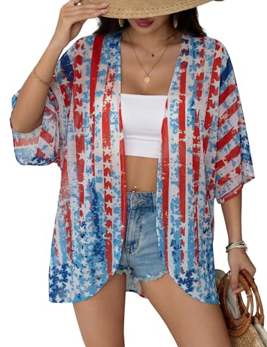 Image of Chunoy Women Floral Beach Wear Cover Up Chiffon Kimono Cardigan Open Front Blouse Top