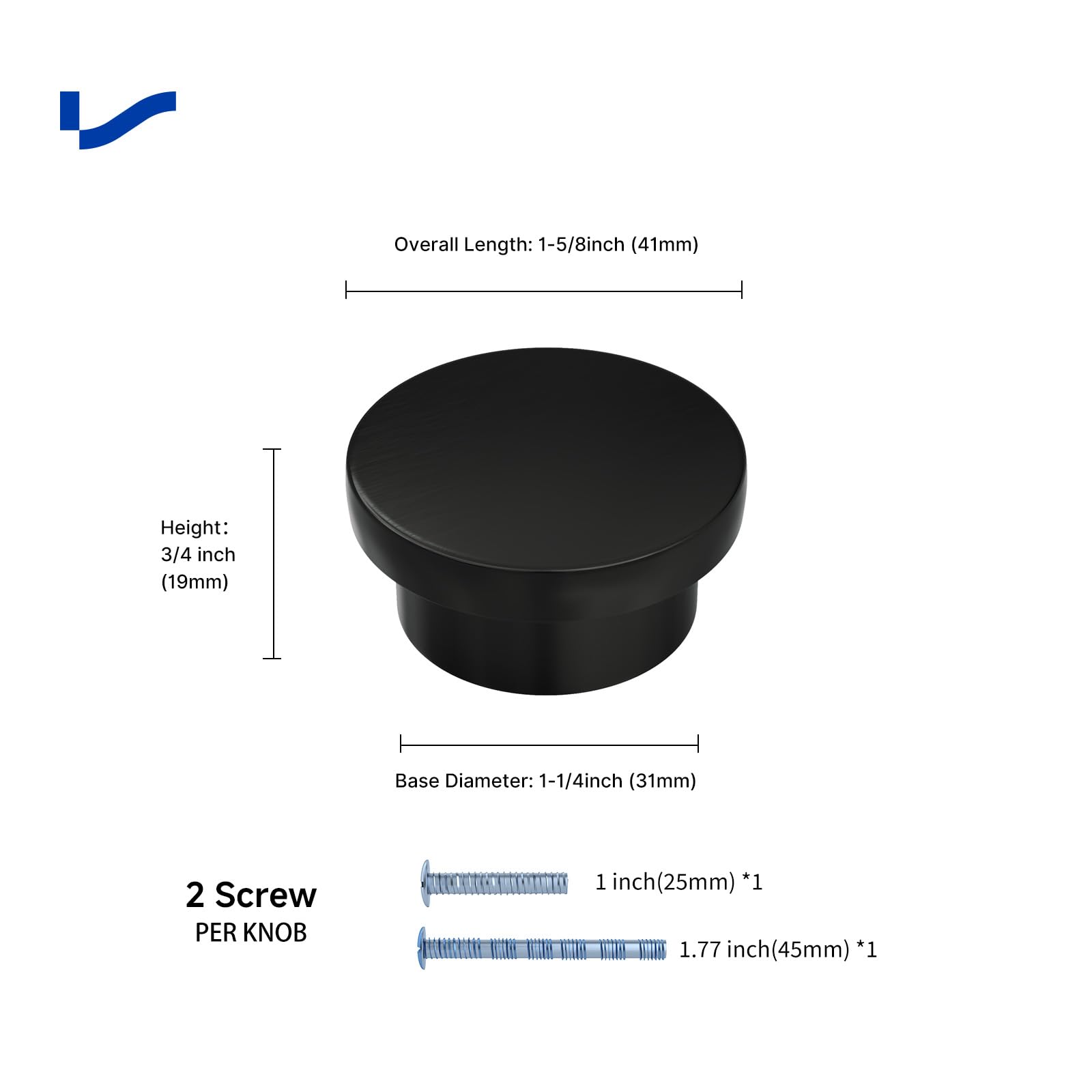 LONTAN 4 Black Kitchen Knobs Black Cupboard Knobs for Drawer Cabinet Wardrobe Zinc Alloy - Image 2
