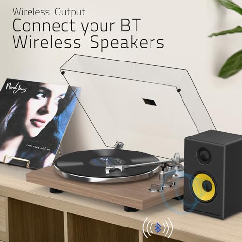 Image of Turntables Record Player with Wireless Output Connectivity Vinyl Player Belt-Drive Support 33 45 RPM Speed Phono Line USB Digital to PC Recording with Advanced MM Cartridge ATN3600L Light Brown
