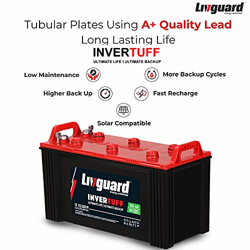 Image of Livguard Invertuff IT 1536 FP 150 Ah, Recyclable Short Flat Plate Inverter Battery for Home, Office & Shops (Black & Red)