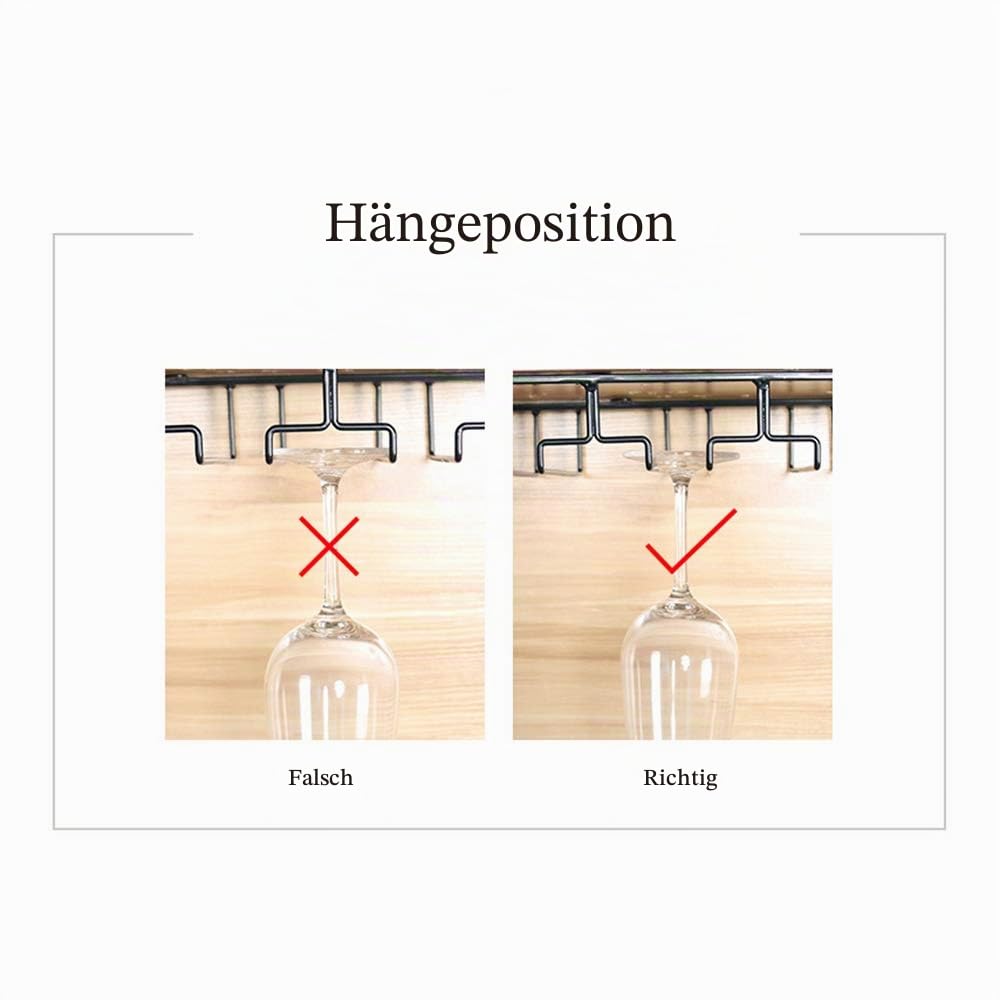 W-603 2 Stück 5 Reihige Schwarz Halterung für 10 Tassen, Metall, zum Aufhängen unter dem Schrank, für Weingläser, Sektgläser, Kelche und Stielgläser
