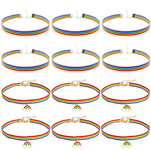 Preisvergleich Produktbild HANGNUO 12PCS Regenbogen Halsband Gay Lesben Stolz Halsketten LGBT Bewusstsein Schmuck