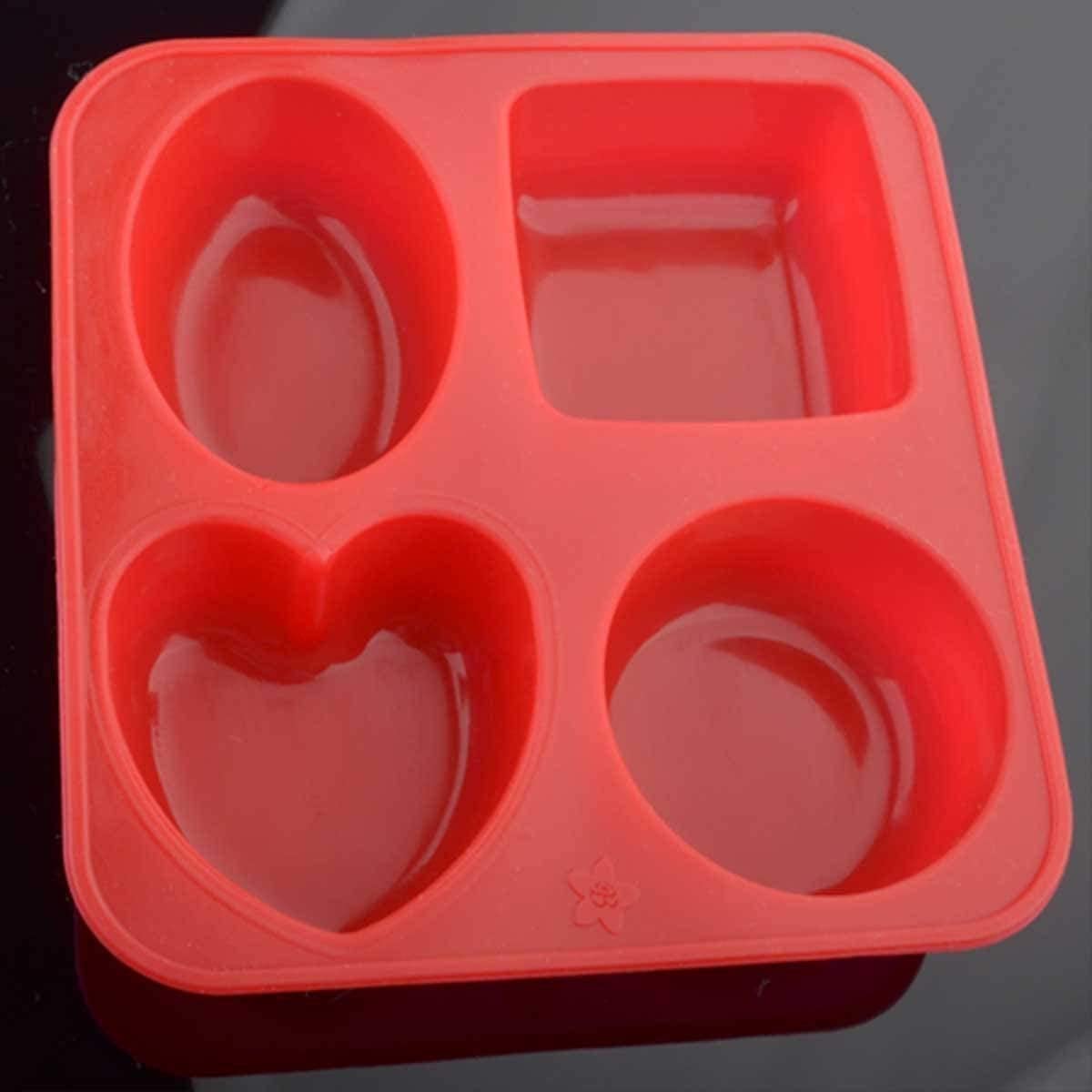 LEAWALL Silicone Circle, Square, Oval and Heart Shape Soap Cake Making Mould, Multicolor