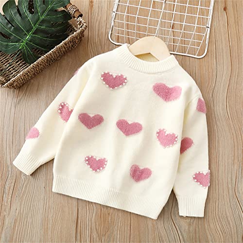 Girls Sweaters Love Heart Print Pearl Long Sleeve Cable Knit Sweater Chunky Pullover Kids Cute Fall Winter Outfits3