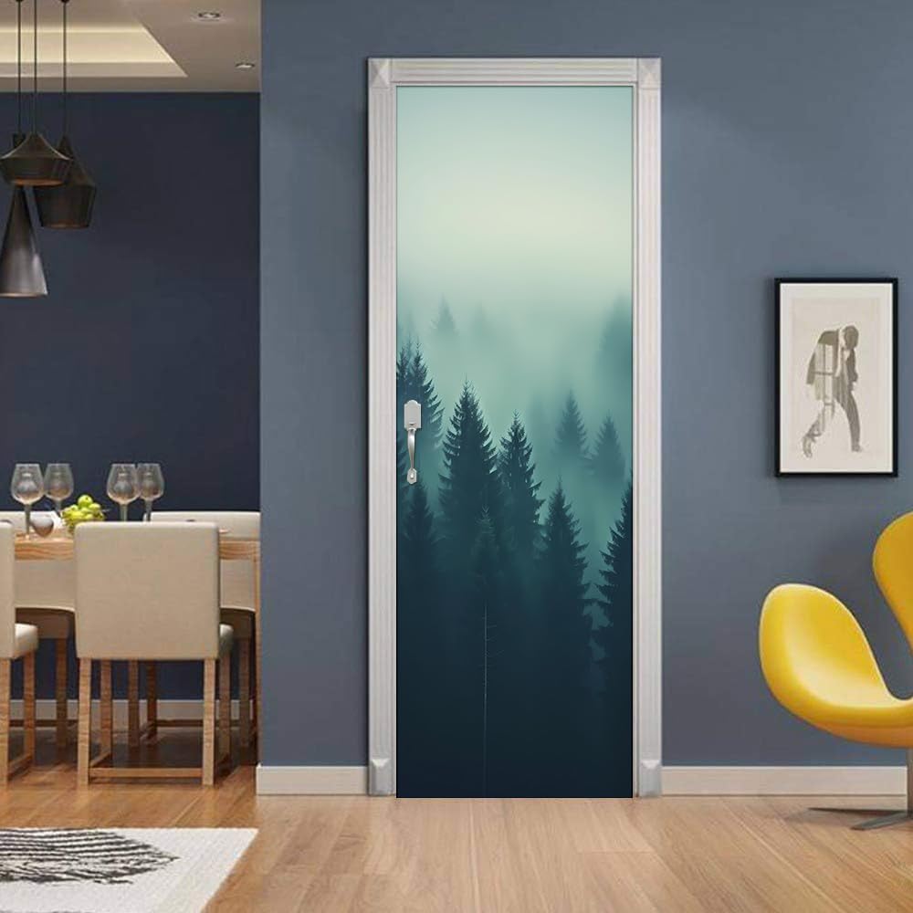 Fykjgs Modern Woodland Door Stickers for Interior Doors Jungle 3D Door Decals Art Sticker Self Adhesive Door Murals for Bedrooms Living Room Bathroom Home Decor G369?95x215 cm?