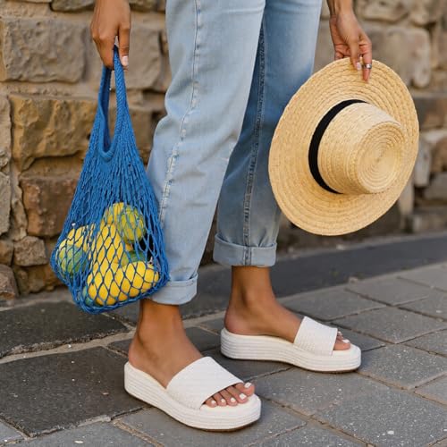 Image of EQAUDES Platform Sandals Women Slip on Espadrille Wedges Slides Bohemia Sandals Flatform Open Toe Beach Sandals