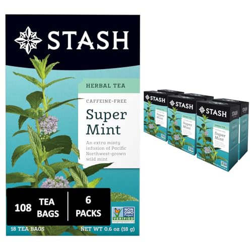 Image of Stash Tea Super Mint Herbal Tea - Caffeine Free, Non-GMO Project Verified Premium Tea with No Artificial Ingredients, 18 Count (Pack of 6) - 108 Bags Total