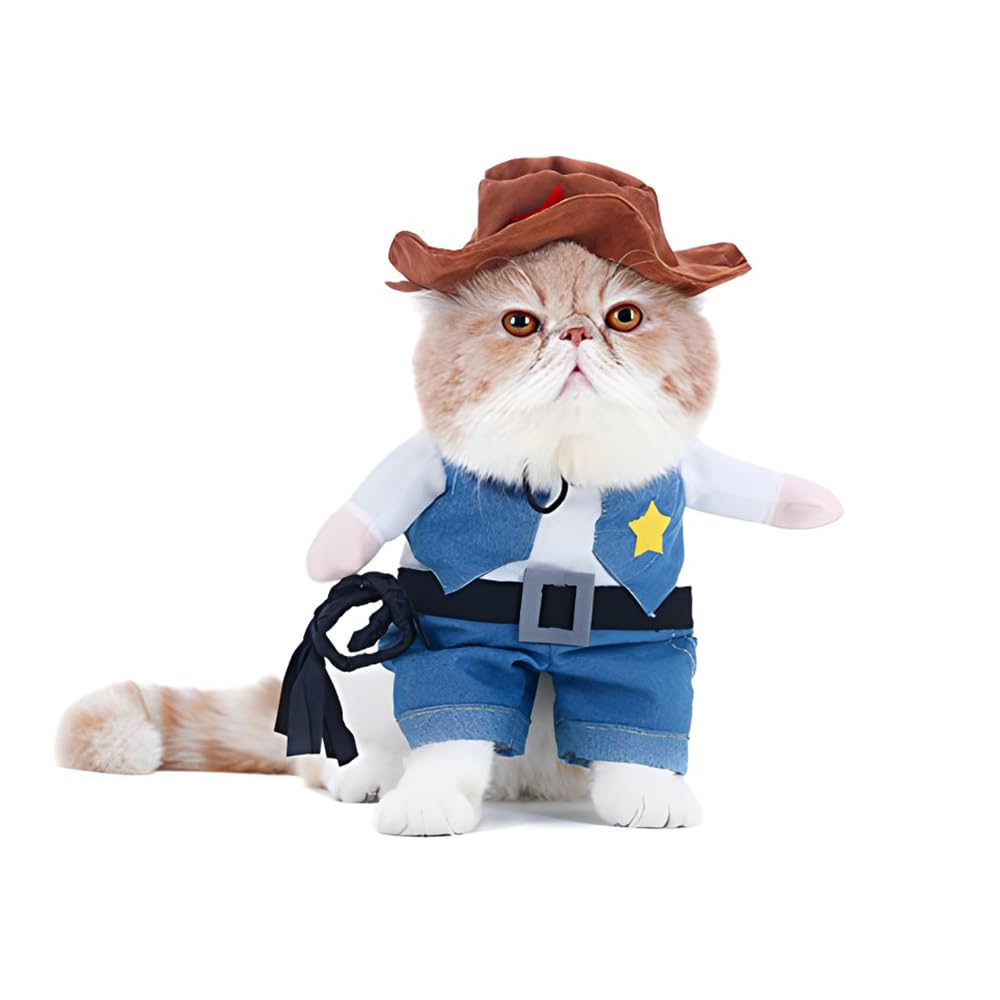 DELIFUR Cat Christmas Costumes,the Cowboy for Party Christmas Special Events Costume,West CowBoy Uniform with Hat, Funny Pet Cowboy Outfit Clothing for Dog Cat(XS)