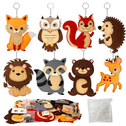 MONCAP 8 Pack DIY Felt Animal Sewing Kits - Jungle & Forest Animal Decoration Craft for Beginner Toddlers