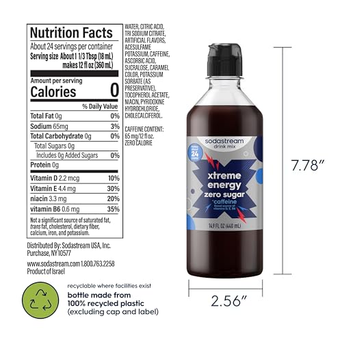 Image of Sodastream Classic Zero Xtreme Energy New Pour Bottle, 14.9 FL Oz Pack of 4