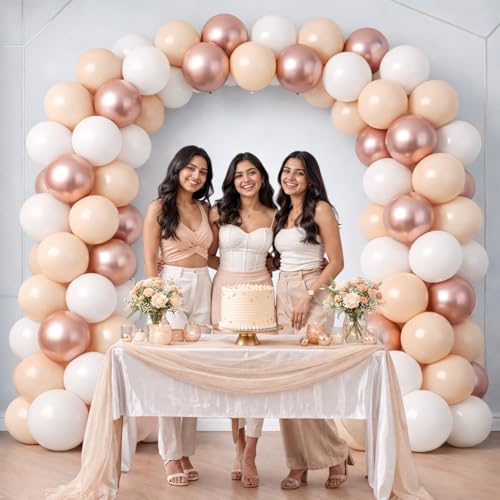 Image of Party Propz Balloons For Decoration - 68 Pcs White And Peach Balloon's For Decoration | Golden Confeeti Balloon's For Decorations | Rose Gold Balloons For Birthday (latex)