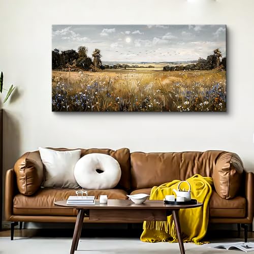 KELIYUAN Canvas Wall Art For Living Room Farmhouse Wall Decor For Bedroom Office Decorations Field Scenery Painting Countryside Wall Pictures Artwork Modern Ready To Hang Home Decor 20"X40"