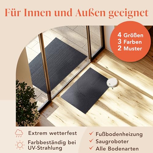 Blumtal Fußmatte 70x120 cm - rutschfeste Schmutzfangmatte - Fußabtreter mit Muster - Fußmatten Haustür - Türmatte aus Polyester - Fußmatte innen/Schmutzfangmatte außen/Floor Mat Dunkelgrau