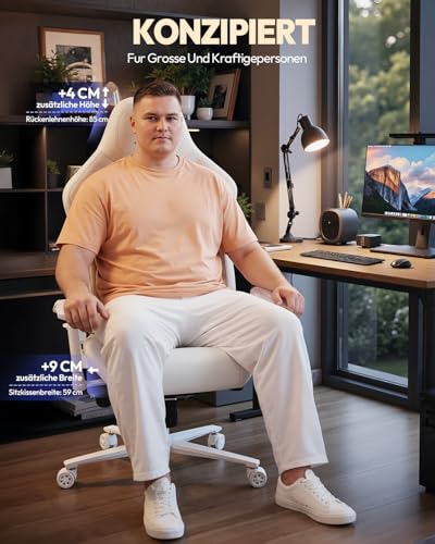 Sedia da gaming da ufficio, portata 200 kg, ergonomica, con braccioli 4D e supporto lombare, altezza regolabile per gamer Esport, colore bianco - Sedia gaming - Immagine 3