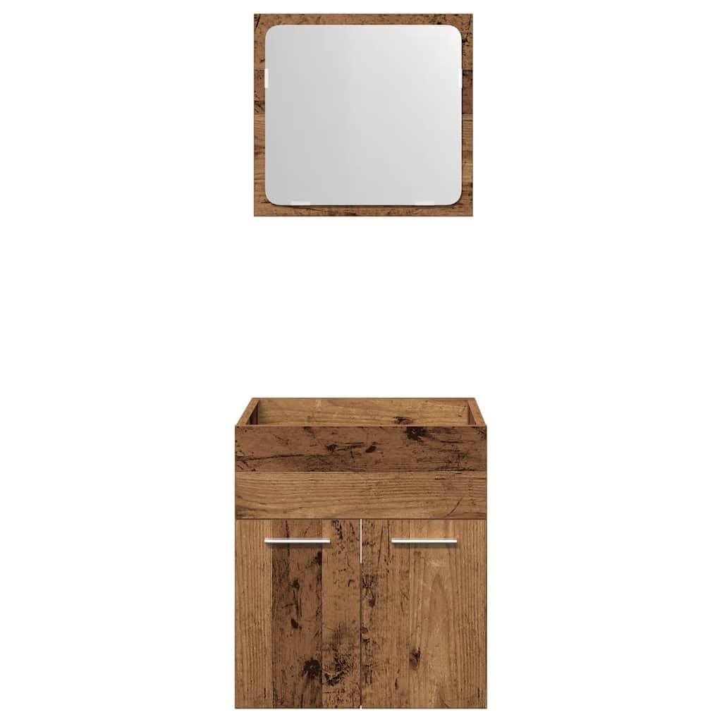 2-TLG. Badmöbel-Set Altholz-Optik mit Spiegel, Badschrank aus Holzwerkstoff, wandmontierbar, viel Stauraum für Toilettenartikel, klare Glas-Spiegelfläche für Make-up und Rasur
