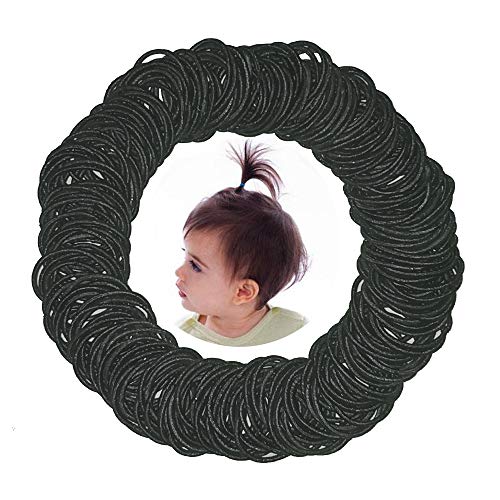 300 Pcs Baby Girls Hair Ties - Small Size Elastic Hair Ties for Baby Girls Infants Toddlers Multicolor Hair Bands Elastic Ponytail Holder (Black)