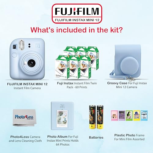 Image of Fujifilm Instax Mini 12 Instant Camera Bundle with Fujifilm Instax Mini Instant Film Value Pack (60 Sheets) with Accessories Including Protective Case, Strap, Photo Album (Pastel Blue)