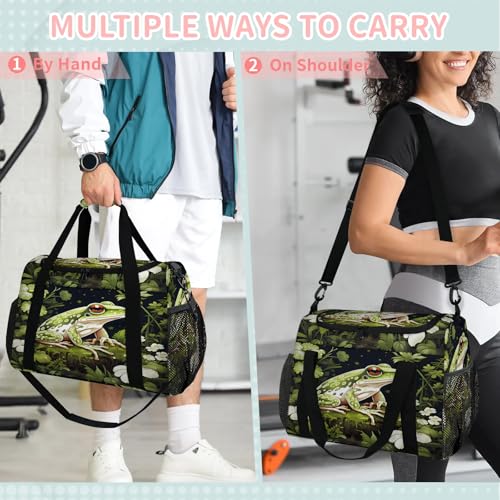 Frog Flower Grass Cartoon Travel Duffle Bag - Waterproof weekend luggage bag, men's sports and fitness bag, delivery hospital storage bag, overnight luggage bag with pull rod cover3