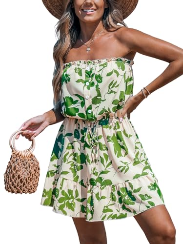 Image of CUPSHE Womens Strapless Floral Mini Dress Tiered Ruffle Tube Summer Dress | Decorative buttons Elastic tube top Elastic waist Tiered hem, Casual Beach Vacation Sun Dress