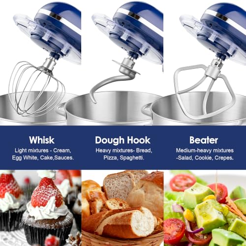 Image of Aucma Stand Mixer,6.5-QT 660W 6-Speed Tilt-Head Food Mixer, Kitchen Electric Mixer with Dough Hook, Wire Whip & Beater (Royal Blue, 6.5QT)