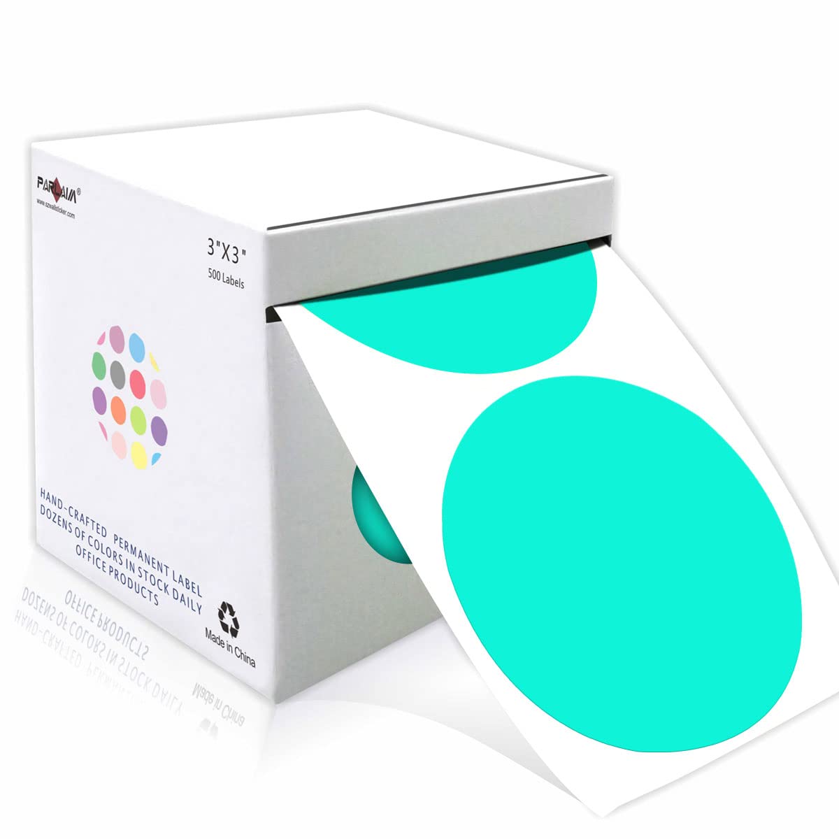 PARLAIM3 Inch Round Permanent Adhesive Color Cod Dot Stickers,500 PCS Dispenser Box Roll dots Label Inventory Circle Stickers Aqua