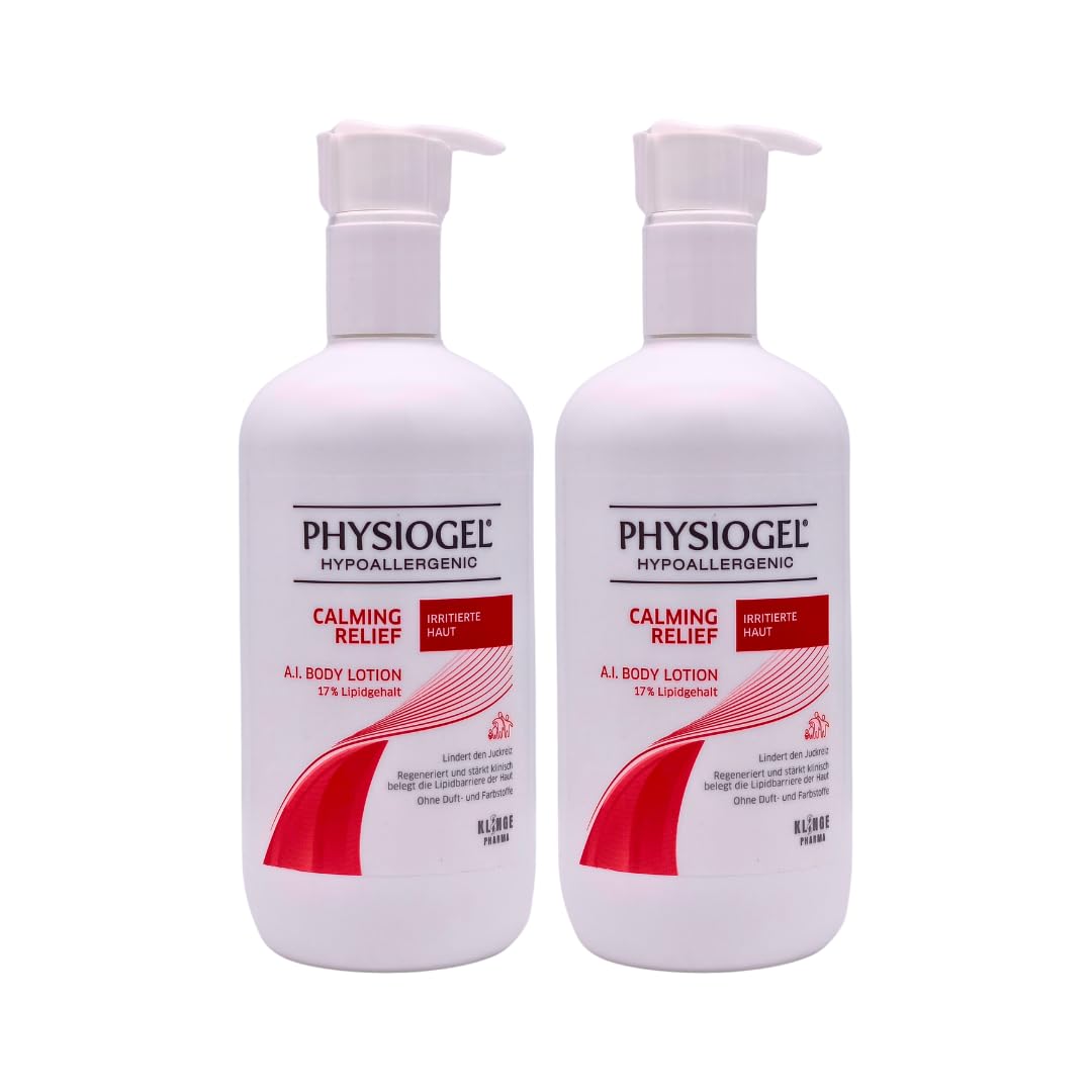 PHYSIOGEL Calming Relief A.I. Body Lotion 2x 400 ml I Pflegelotion für empfindliche, juckende & zu Neurodermitis neigender Haut I für Babys, Kinder & Erwachsene I Spar-Set plus Pharma Perle give-away