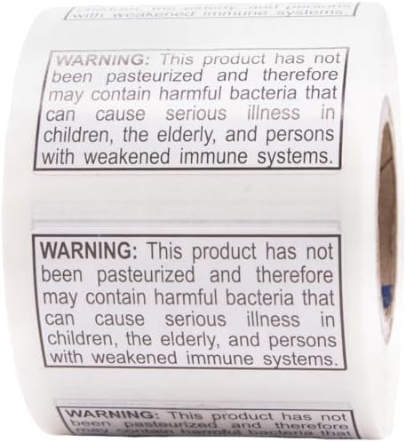 Not Pasteurized Warning Labels .75 x 1.5 Inch 500 Adhesive Stickers image 5
