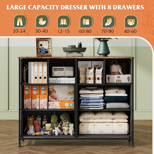 Image of WLIVE Dresser for Bedroom with 8 Drawers, Wide Fabric Dresser for Storage and Organization, Bedroom Dressers, Chest of Drawers for Living Room, Closet, Hallway, Pattern