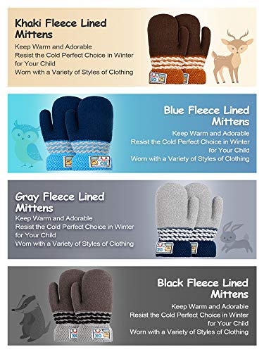 SATINIOR 4 Pairs Fleece Toddler Mittens with String 1-3 Years Fleece Baby Mittens Winter Lining Infant Gloves Warm Thermal Gloves for Baby Kid Toddler2