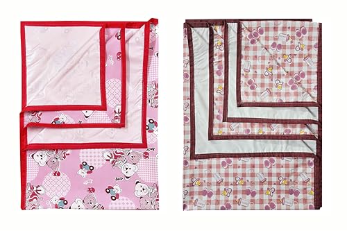 Image of EcoSoft Plastic Sheet,PVC Sheet for Kids,Rubber Sheet for Babies,Bed Wetting Protector(90 x 135 cm) (Pink Bear & Maroon Baby Bottle)