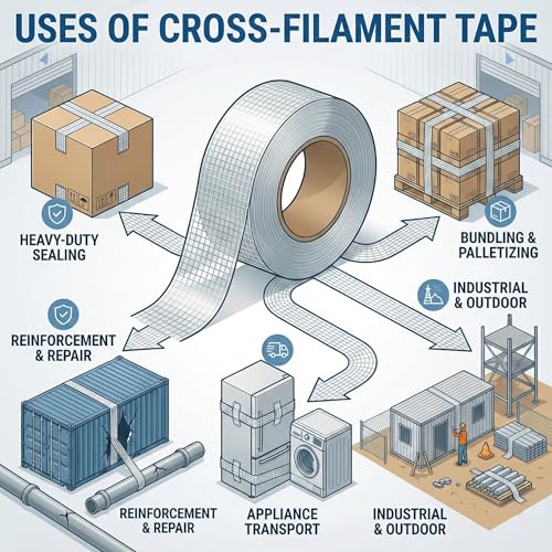Image of Mario Cross Filament Tape 48mm x 50m (2Inch)-Strong Fiberglass Tape for Cricket Bat Protection, Crack Repair & Bat Face Shielding, Strong Strapping & Export Box Sealing, Industrial Security Packaging