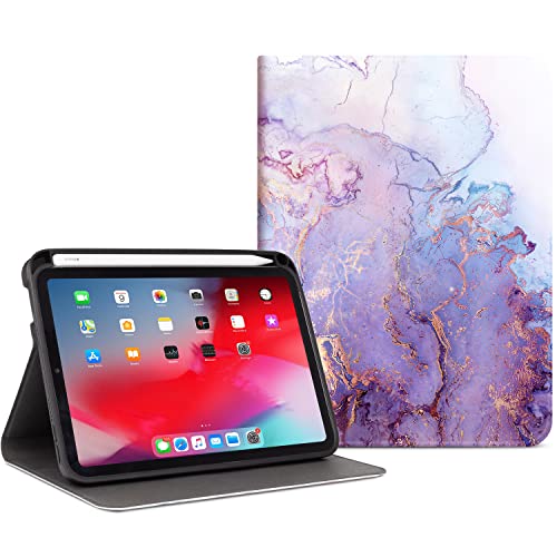 Vimorco ipad Mini 6 Case 2021 8.3 inch Cover with Pencil Holder, Soft Rubber Back Protective Cover for ipad Mini 6th Generation, Adjustable Stand Auto Wake/Sleep Smart Case, Purple Marble